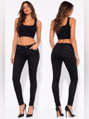 RARE Ksubi Super Spray On Black Night Gold Embroidered Skinny Jeans Size 28